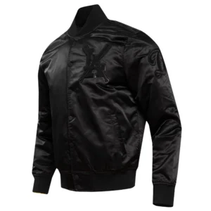 Los angeles dodgers triple black full snap satin varsity jacket 7 1