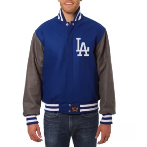 Los angeles dodgers two tone handcrafted logo wool jacket blue gray 1