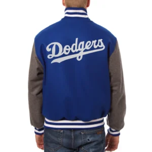 Los angeles dodgers two tone handcrafted logo wool jacket blue gray 2