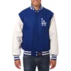 Los angeles dodgers two tone wool leather varsity jacket bluewhite 1