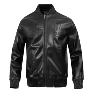 Los angeles dodgers washed vanguard leather varsity jacket