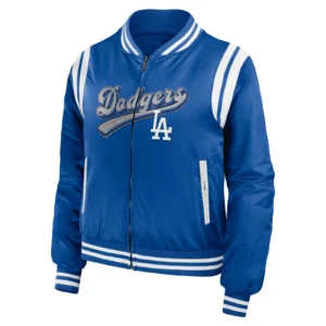 Los angeles dodgers wear by erin andrews womens bomber jacket blue 1