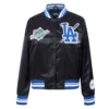 Los angeles dodgers womens mashup satin varsity jacket black 1 1
