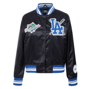 Los angeles dodgers womens mashup satin varsity jacket black 1 1