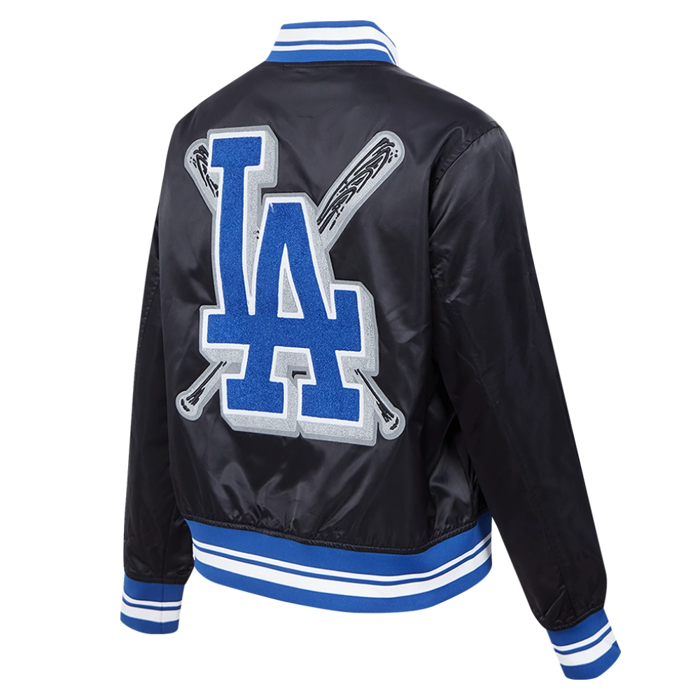 Los angeles dodgers womens mashup satin varsity jacket black 5 1