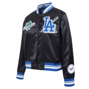 Los angeles dodgers womens mashup satin varsity jacket black 7 1