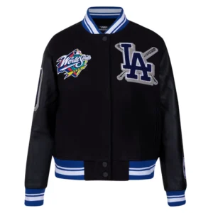 Los angeles dodgers womens mashup wool leather varsity jacket black 1 1