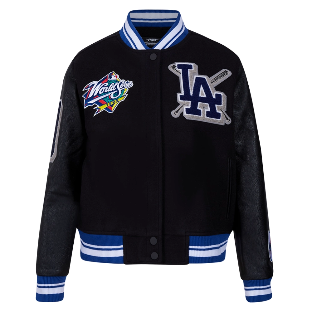 Los angeles dodgers womens mashup wool leather varsity jacket black 1 1