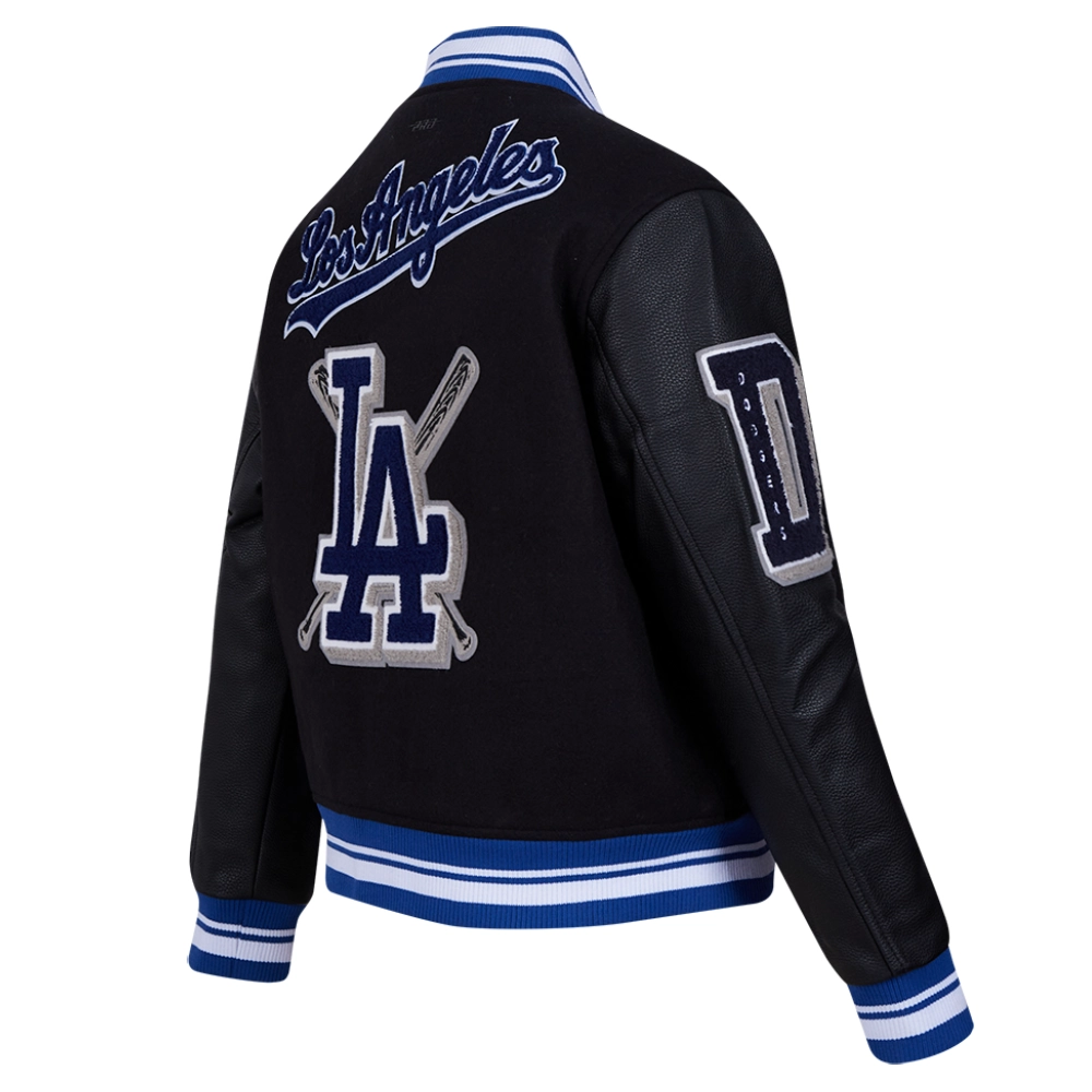 Los angeles dodgers womens mashup wool leather varsity jacket black 6 1
