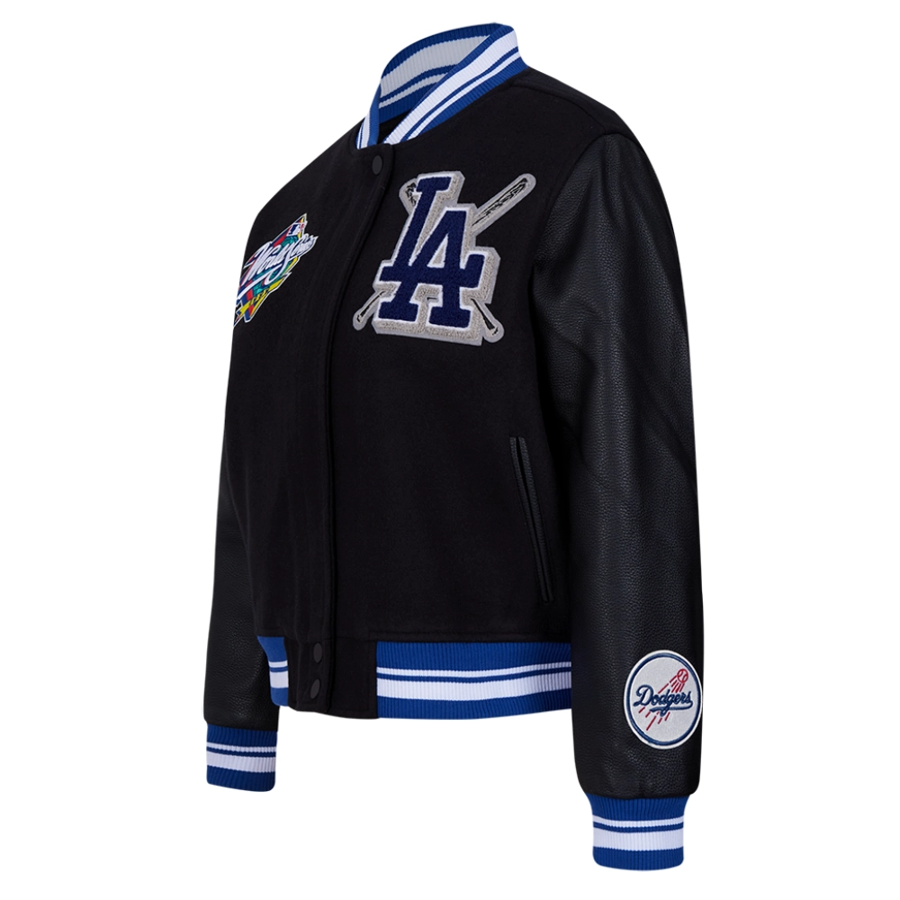 Los angeles dodgers womens mashup wool leather varsity jacket black 8 1