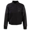 Los angeles dodgers womens triple black wool leather varsity jacket 1 1