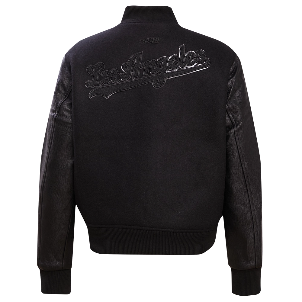 Los angeles dodgers womens triple black wool leather varsity jacket 4 1