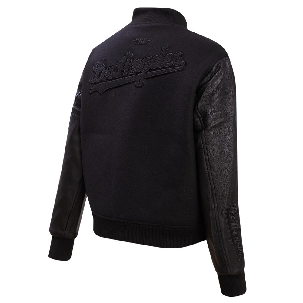 Los angeles dodgers womens triple black wool leather varsity jacket 5 1