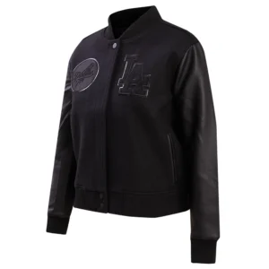 Los angeles dodgers womens triple black wool leather varsity jacket 6 1