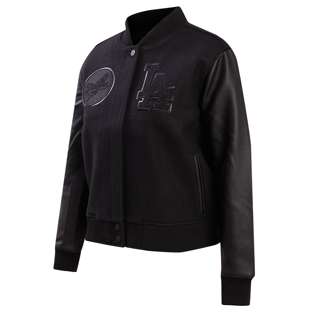 Los angeles dodgers womens triple black wool leather varsity jacket 6 1
