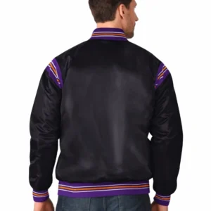 Los angeles kings enforcer full snap satin varsity jacket black 1