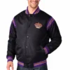 Los angeles kings enforcer full snap satin varsity jacket black
