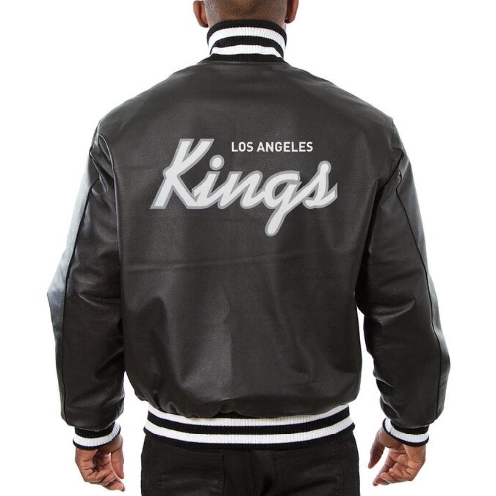 Los angeles kings full real leather varsity jacket black 1 1