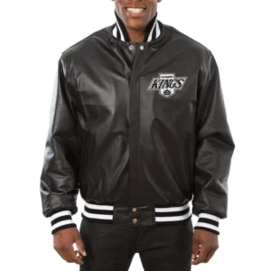Los angeles kings full real leather varsity jacket black 1