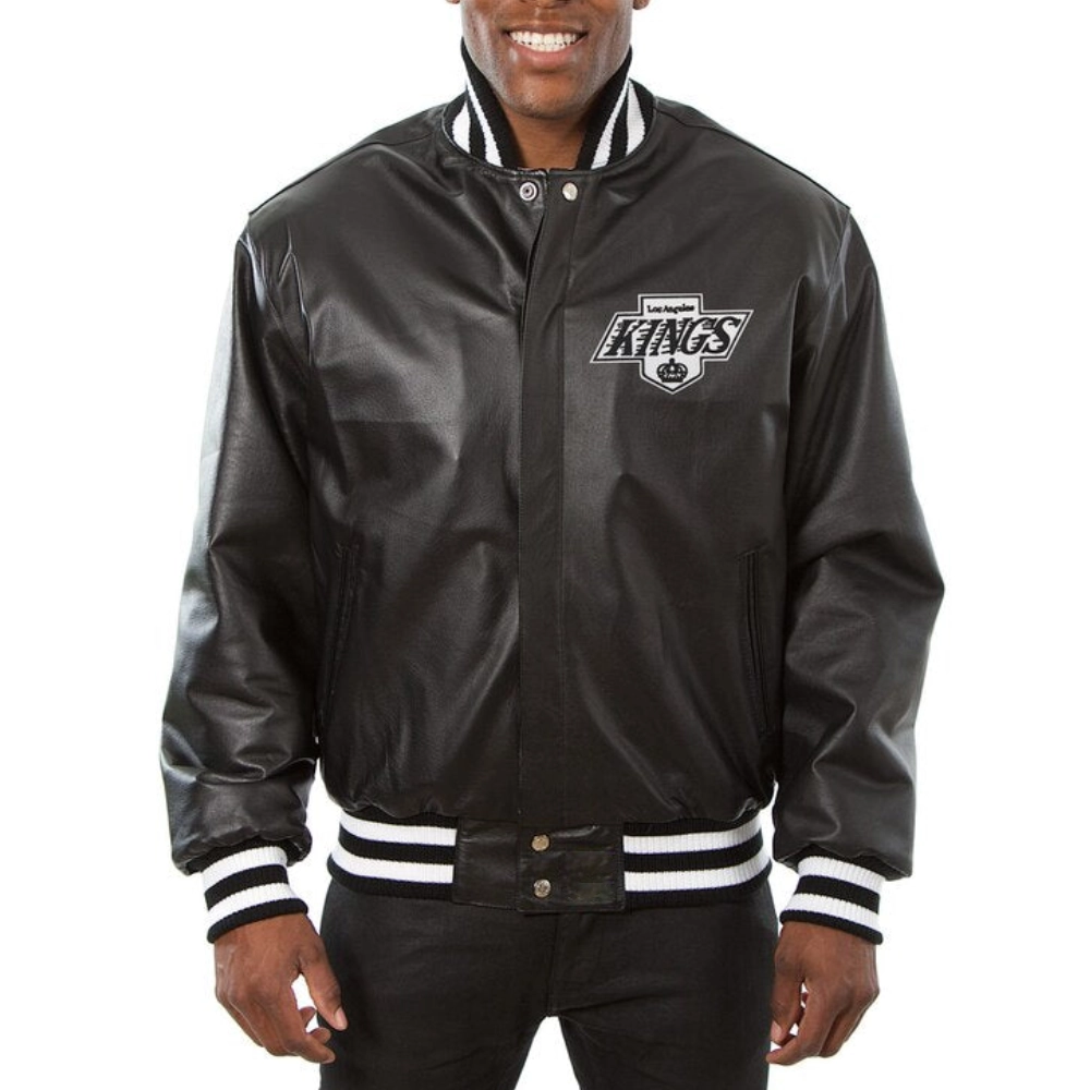 Los angeles kings full real leather varsity jacket black 1