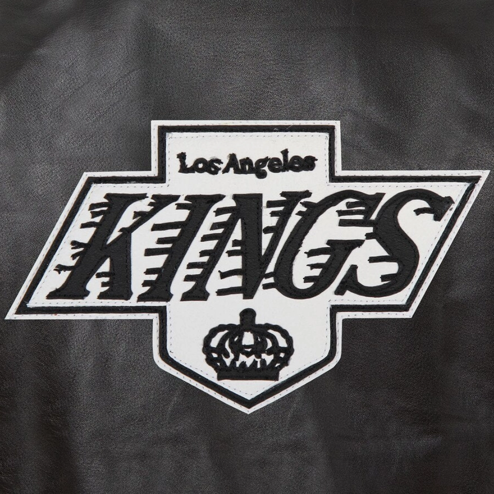 Los angeles kings full real leather varsity jacket black 2 1
