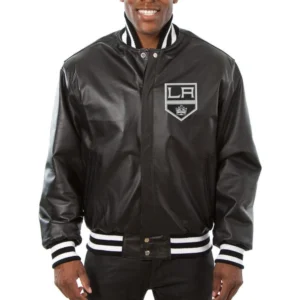 Los angeles kings genuine leather varsity jacket black 1
