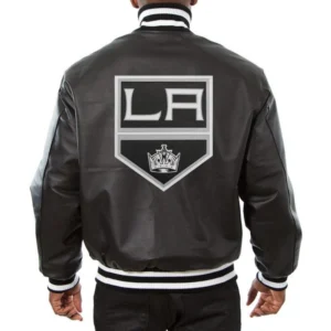 Los angeles kings genuine leather varsity jacket black 2 1