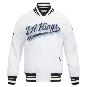Los angeles kings script tail satin varsity jacket white 1