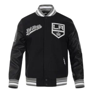 Los angeles kings script tail wool leather varsity jacket black 1