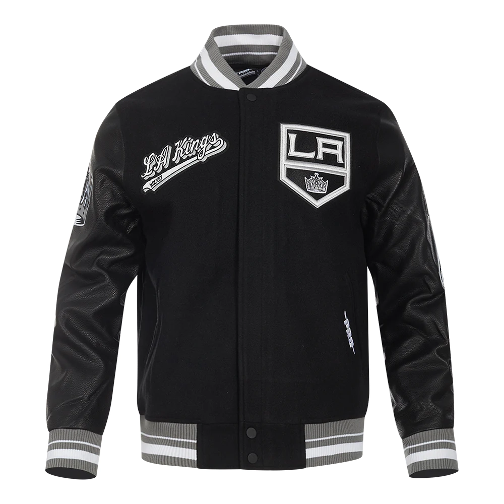 Los angeles kings script tail wool leather varsity jacket black 1