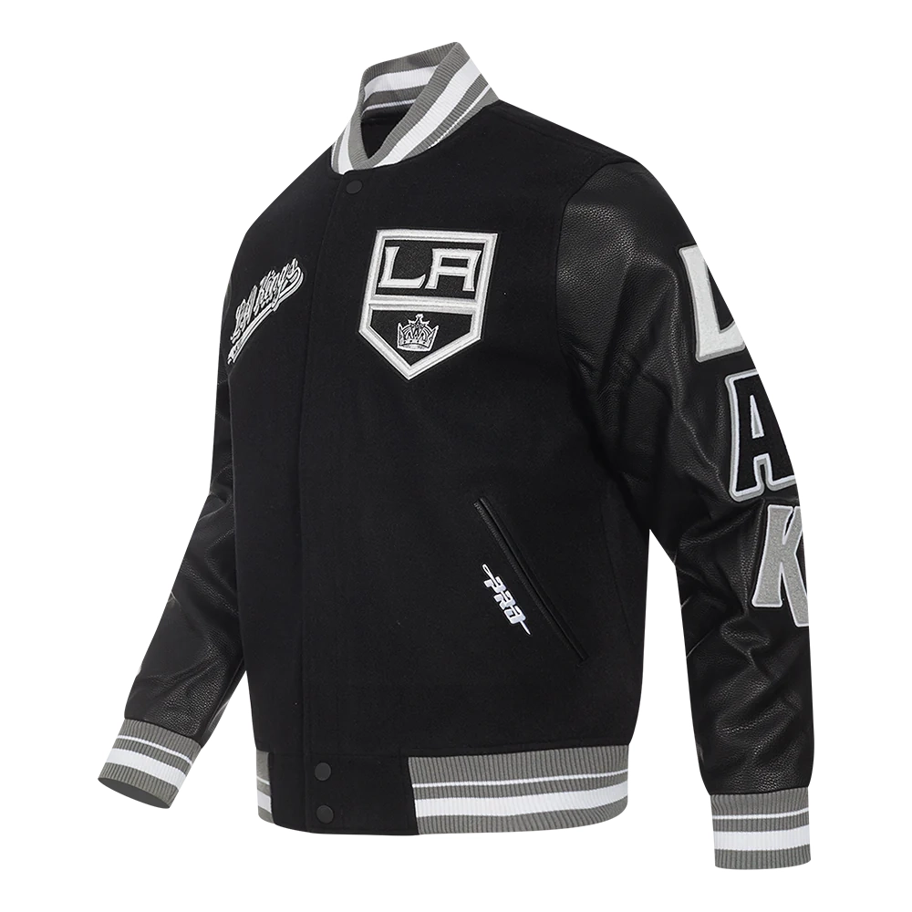 Los angeles kings script tail wool leather varsity jacket black 2