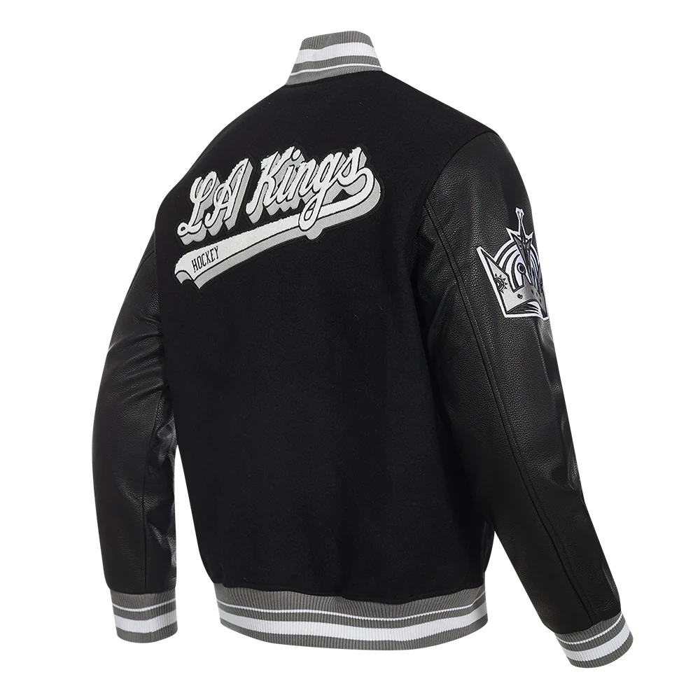 Los angeles kings script tail wool leather varsity jacket black 3