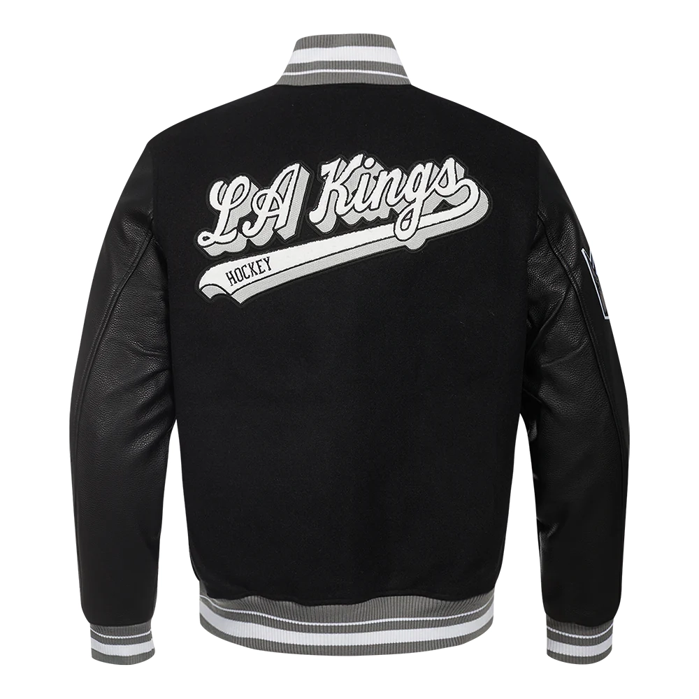 Los angeles kings script tail wool leather varsity jacket black 4