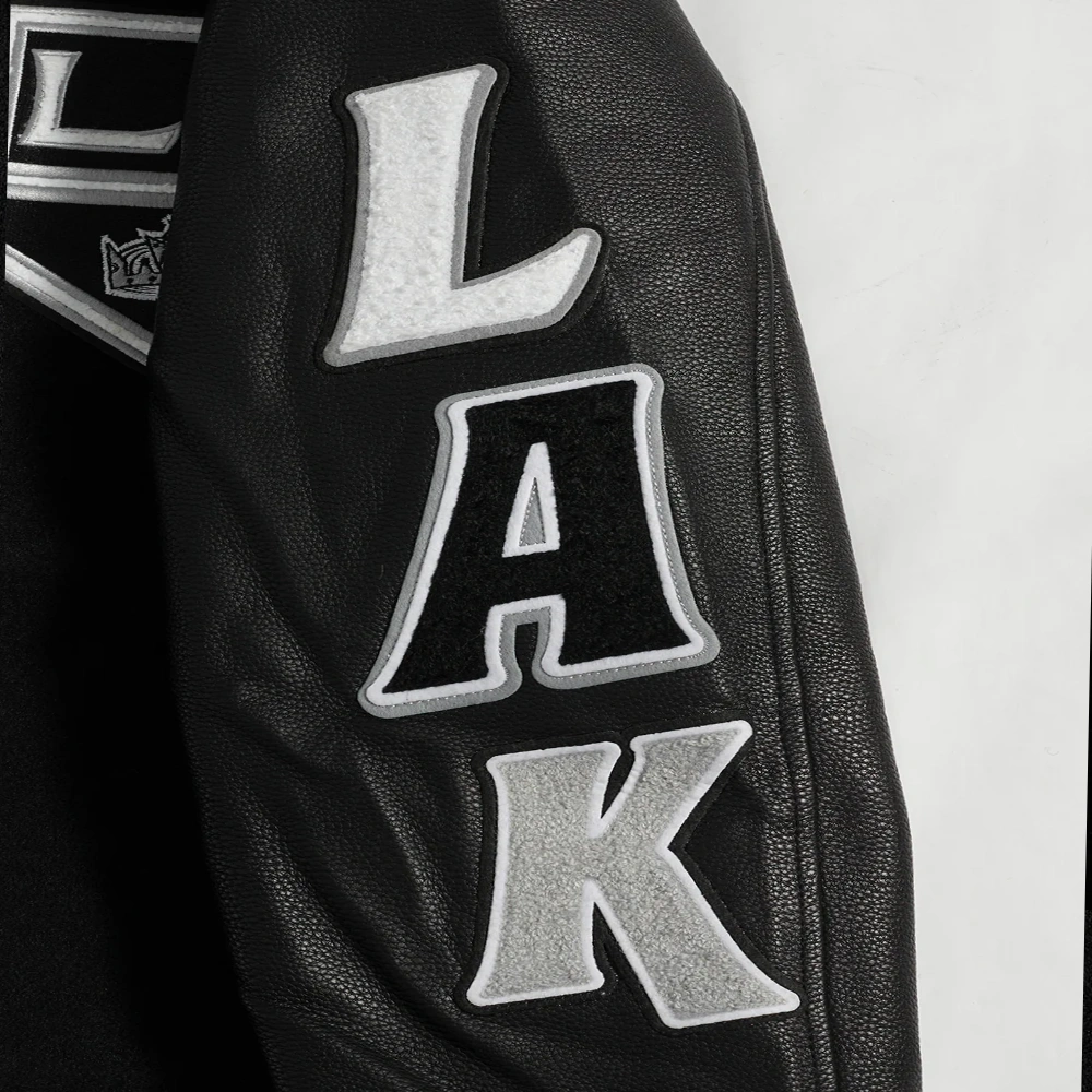 Los angeles kings script tail wool leather varsity jacket black 7
