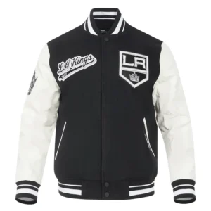 Los angeles kings script tail wool leather varsity jacket black white 1