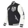 Los angeles kings script tail wool leather varsity jacket black white 2