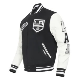 Los angeles kings script tail wool leather varsity jacket black white 2