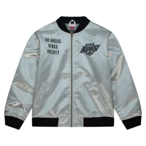 Los angeles kings team og 20 full zip satin varsity jacket silver 1