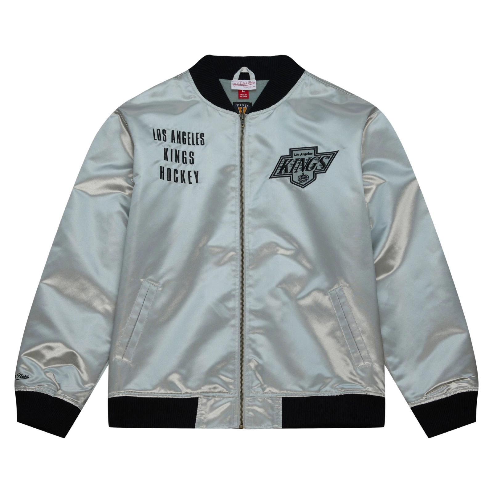 Los angeles kings team og 20 full zip satin varsity jacket silver 1