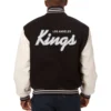 Los angeles kings two tone genuine wool leather varsity jacket black white 1 1