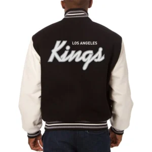Los angeles kings two tone genuine wool leather varsity jacket black white 1 1