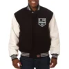 Los angeles kings two tone genuine wool leather varsity jacket black white 1