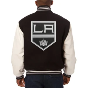 Los angeles kings two tone real wool leather varsity jacket black white 1 1