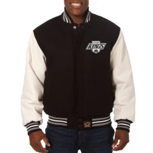 Los angeles kings two tone real wool leather varsity jacket black white 1