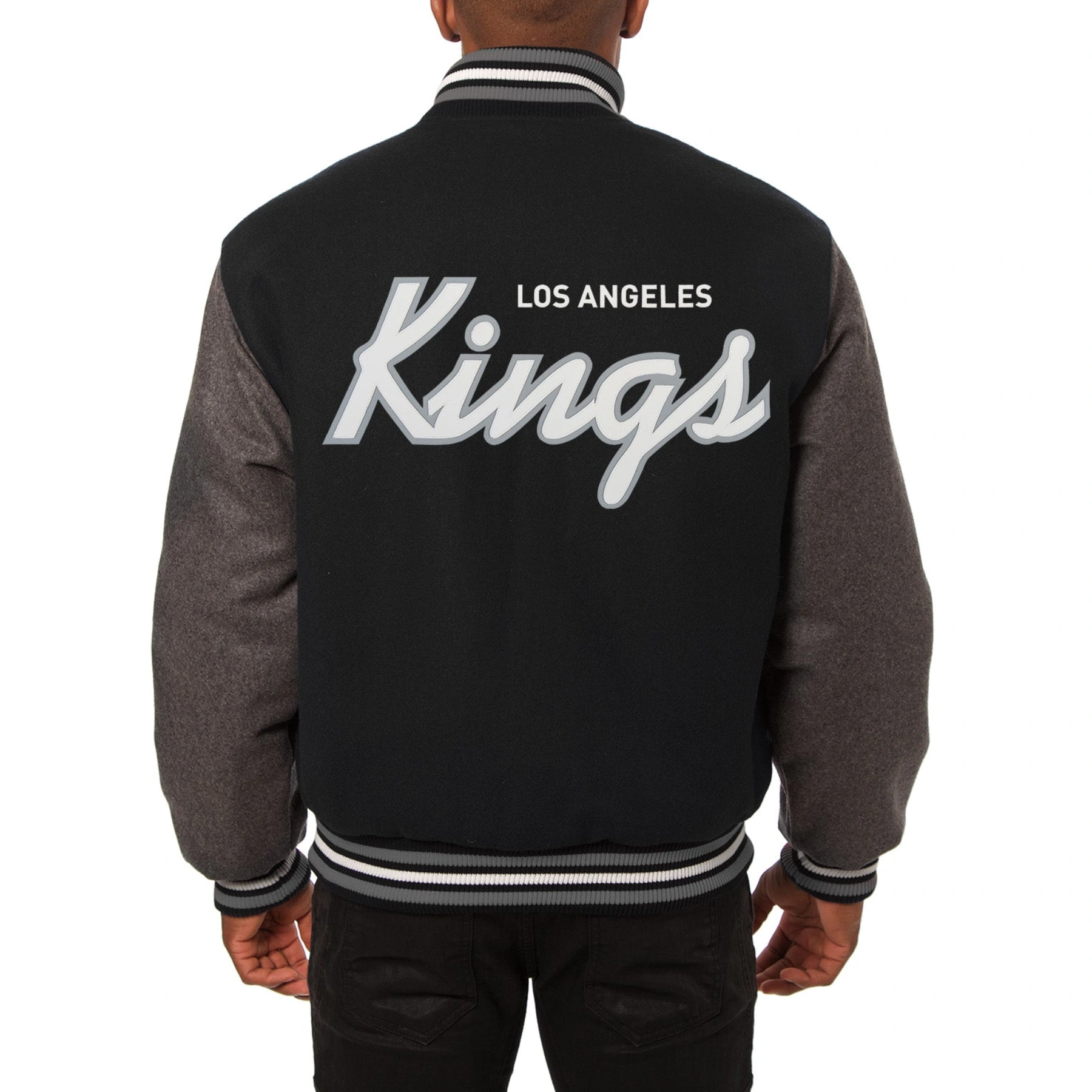 Los angeles kings two tone wool varsity jacket black grey 1 1