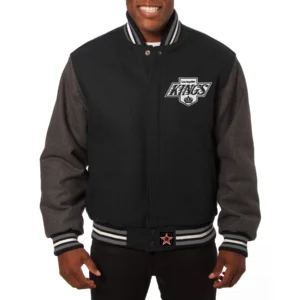 Los angeles kings two tone wool varsity jacket black grey 1