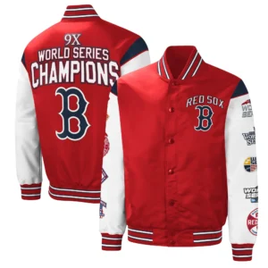 Los angeles lakers 3x world series champions full snap varsity jacket red white 1