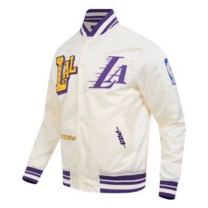 Los angeles lakers best of mens cream varsity jacket