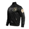 Los angeles lakers black gold full snap satin varsity jacket black 2