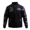 Los angeles lakers black gold wool leather varsity jacket black 1